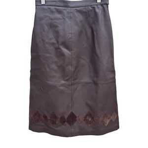 Terry Lewis Brown Leather Midi Skirt Diamond Suede Patchwork Hem Womens 6 77025